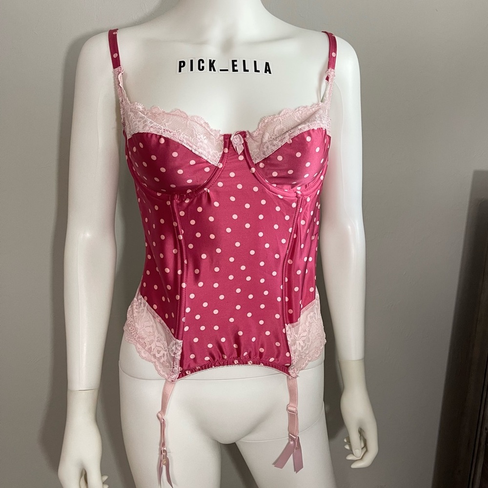36C Vs Victoria’s Secret  1999 Vintage Very Sexy Corset/Bustier Satin pink dot